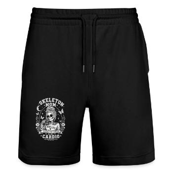 Skeleton Mom Raising Tiny Humans Spruch - Stanley/Stella Unisex Bio Joggingshorts Trainer  - Schwarz - Vorne - Nik (191cm) & Marisol (170cm)