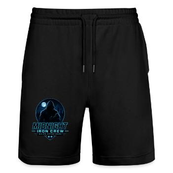 Midnight Iron Crew Gains After Dark Gym Training - Stanley/Stella Trainer Unisex Organic Jogging Shorts - black - Front - Nik (191cm) & Marisol (170cm)