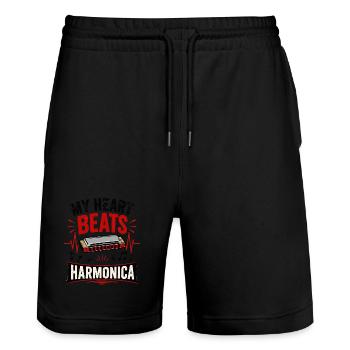 Instrument Harmonica Music Heartbeat - Stanley/Stella Trainer Unisex Organic Jogging Shorts - black - Front - Nik (191cm) & Marisol (170cm)