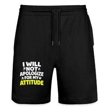 Je ne m’excuserai pas pour mon attitude, Spruch - Short de jogging bio TRAINER Stanley/Stella unisexe - noir - Devant - Nik (191cm) & Marisol (170cm)