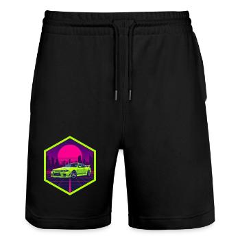 90er Synthwave R32 Limettengrüner JDM Neon Hex-Aufkleber - Stanley/Stella Unisex Bio Joggingshorts Trainer  - Schwarz - Vorne - Nik (191cm) & Marisol (170cm)