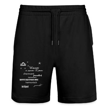 Waage_Sternzeichen - Stanley/Stella Unisex Bio Joggingshorts Trainer  - Schwarz - Vorne - Nik (191cm) & Marisol (170cm)