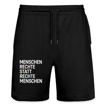 Menschenrechte statt rechte Menschen Spruch Demo - Stanley/Stella Unisex Bio Joggingshorts Trainer  - Schwarz - Vorne - Nik (191cm) & Marisol (170cm)