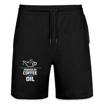 Powered By Coffee And Oil Schrauber Spruch Kaffee - Stanley/Stella Unisex Bio Joggingshorts Trainer  - Schwarz - Vorne - Nik (191cm) & Marisol (170cm)
