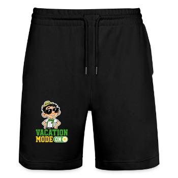 Vacation Mode On Katze Urlaub Spruch Hawaii - Stanley/Stella Unisex Bio Joggingshorts Trainer  - Schwarz - Vorne - Nik (191cm) & Marisol (170cm)