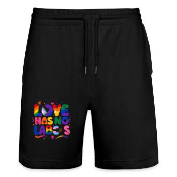 Love Has No Labels Regenbogen Pride Spruch - Stanley/Stella Unisex Bio Joggingshorts Trainer  - Schwarz - Vorne - Nik (191cm) & Marisol (170cm)
