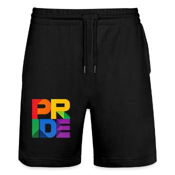 Pride Modern Block Design Regenbogen Schriftzug - Stanley/Stella Unisex Bio Joggingshorts Trainer  - Schwarz - Vorne - Nik (191cm) & Marisol (170cm)