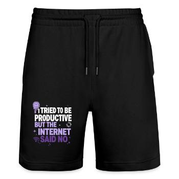 I Tried to Be Productive - Stanley/Stella Unisex Bio Joggingshorts Trainer  - Schwarz - Vorne - Nik (191cm) & Marisol (170cm)
