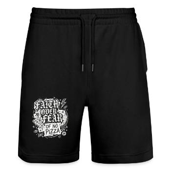 Faith Over Fear of No Pizza - Stanley/Stella Unisex Bio Joggingshorts Trainer  - Schwarz - Vorne - Nik (191cm) & Marisol (170cm)