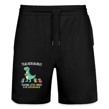 Teachersaurus Humour d’enseignant avec Petit Dinosaure - Short de jogging bio TRAINER Stanley/Stella unisexe - noir - Devant - Nik (191cm) & Marisol (170cm)