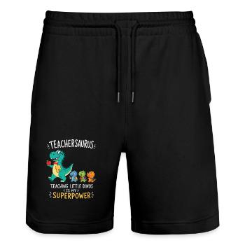 Teachersaurus Humour d’enseignant avec Petit Dinosaure - Short de jogging bio TRAINER Stanley/Stella unisexe - noir - Devant - Nik (191cm) & Marisol (170cm)
