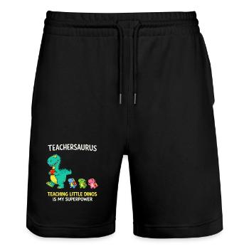 Teachersaurus Teacher Humor with Little Dinosaur - Stanley/Stella Trainer Unisex Organic Jogging Shorts - black - Front - Nik (191cm) & Marisol (170cm)