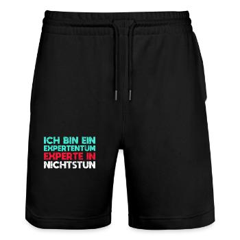 Ich Bin Ein Expertentum, Experte In Nichtstun - Stanley/Stella Unisex Bio Joggingshorts Trainer  - Schwarz - Vorne - Nik (191cm) & Marisol (170cm)