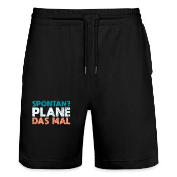 Spontan? Plane Das Mal - Stanley/Stella Unisex Bio Joggingshorts Trainer  - Schwarz - Vorne - Nik (191cm) & Marisol (170cm)