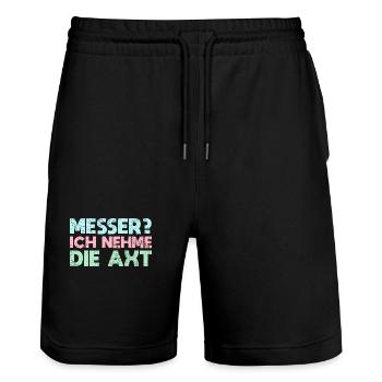 Messer? Ich Nehme Die Axt - Stanley/Stella Unisex Bio Joggingshorts Trainer  - Schwarz - Vorne - Nik (191cm) & Marisol (170cm)