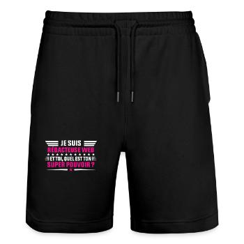 Je Suis Rédacteuse web idée cadeau femme shirt - Short de jogging bio TRAINER Stanley/Stella unisexe - noir - Devant - Nik (191cm) & Marisol (170cm)