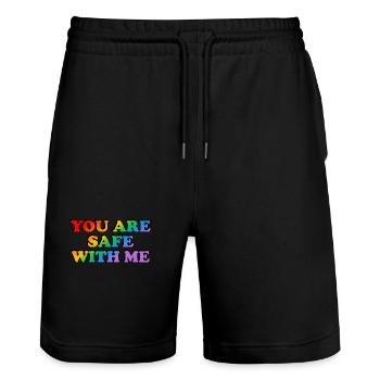 Bei mir bist du sicher - Stanley/Stella Unisex Bio Joggingshorts Trainer  - Schwarz - Vorne - Nik (191cm) & Marisol (170cm)