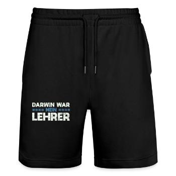 Darwin War Mein Lehrer - Stanley/Stella Unisex Bio Joggingshorts Trainer  - Schwarz - Vorne - Nik (191cm) & Marisol (170cm)
