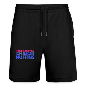Morgenmuffel? Ich Backe Muffins - Stanley/Stella Unisex Bio Joggingshorts Trainer  - Schwarz - Vorne - Nik (191cm) & Marisol (170cm)