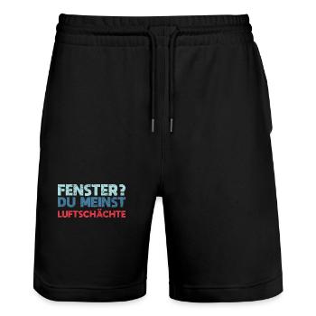 Fenster? Du Meinst Luftschächte - Stanley/Stella Unisex Bio Joggingshorts Trainer  - Schwarz - Vorne - Nik (191cm) & Marisol (170cm)