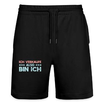 Ich Verkaufe, Also Bin Ich - Stanley/Stella Unisex Bio Joggingshorts Trainer  - Schwarz - Vorne - Nik (191cm) & Marisol (170cm)