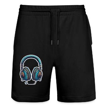 Headphones - Music - Stanley/Stella Trainer Unisex Organic Jogging Shorts - black - Front - Nik (191cm) & Marisol (170cm)