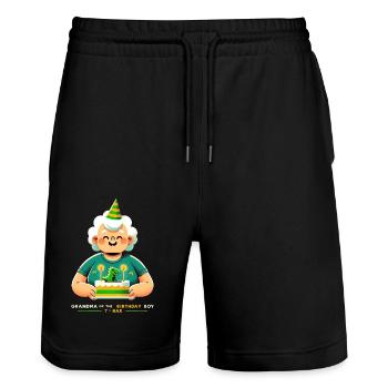 Freudiger Geburtstag Oma - Stanley/Stella Unisex Bio Joggingshorts Trainer  - Schwarz - Vorne - Nik (191cm) & Marisol (170cm)