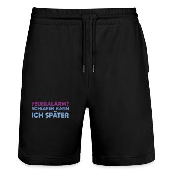 Feueralarm? Schlafen Kann Ich Später - Stanley/Stella Unisex Bio Joggingshorts Trainer  - Schwarz - Vorne - Nik (191cm) & Marisol (170cm)