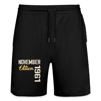 Geboren im November 1961 - Ausgabe 1961 - Stanley/Stella Unisex Bio Joggingshorts Trainer  - Schwarz - Vorne - Nik (191cm) & Marisol (170cm)