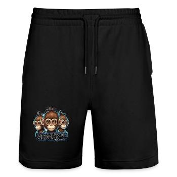Monkeys 1 - Stanley/Stella Trainer Unisex Organic Jogging Shorts - black - Front - Nik (191cm) & Marisol (170cm)
