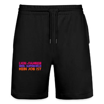 LKW-Fahrer Weil Superheld Kein Job Ist - Stanley/Stella Unisex Bio Joggingshorts Trainer  - Schwarz - Vorne - Nik (191cm) & Marisol (170cm)