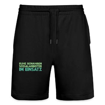 Ruhe Bewahren - Sozialarbeiter Im Einsatz - Stanley/Stella Unisex Bio Joggingshorts Trainer  - Schwarz - Vorne - Nik (191cm) & Marisol (170cm)