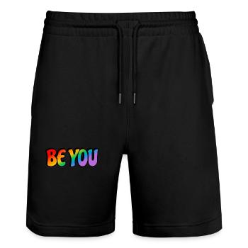 Sei du Regenbogen Text LGBTQ Pride Monat - Stanley/Stella Unisex Bio Joggingshorts Trainer  - Schwarz - Vorne - Nik (191cm) & Marisol (170cm)