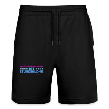 Paragraphenparadies Mit Stundenlohn - Stanley/Stella Unisex Bio Joggingshorts Trainer  - Schwarz - Vorne - Nik (191cm) & Marisol (170cm)