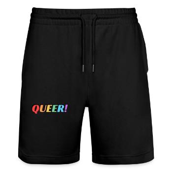 Queerer Regenbogentext - Stanley/Stella Unisex Bio Joggingshorts Trainer  - Schwarz - Vorne - Nik (191cm) & Marisol (170cm)
