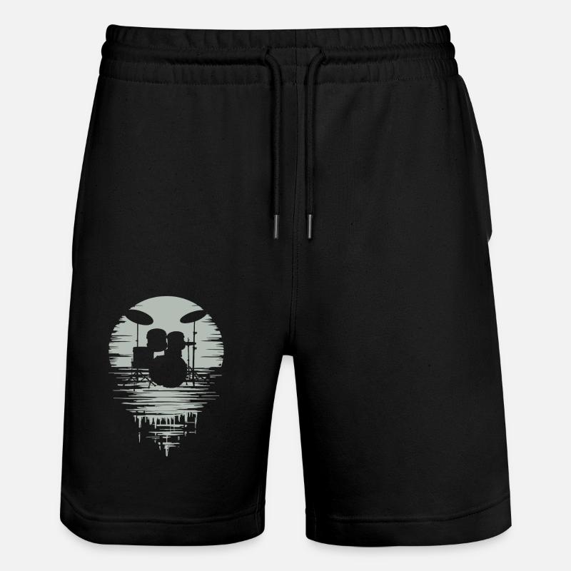 Drumset Silhouette Schlagzeug mit Spiegelung - Stanley/Stella Unisex Bio Joggingshorts Trainer  - Schwarz