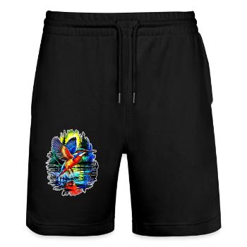 Majestätischer Eisvogel – Farbenspiel am Wasser - Stanley/Stella Unisex Bio Joggingshorts Trainer  - Schwarz - Vorne - Nik (191cm) & Marisol (170cm)