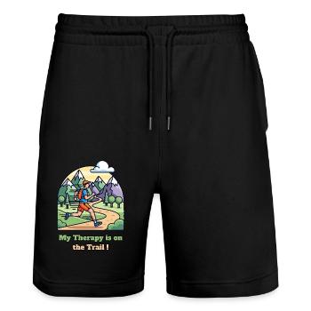 My Therapy is on the Trail ! - Stanley/Stella Trainer Unisex Organic Jogging Shorts - black - Front - Nik (191cm) & Marisol (170cm)