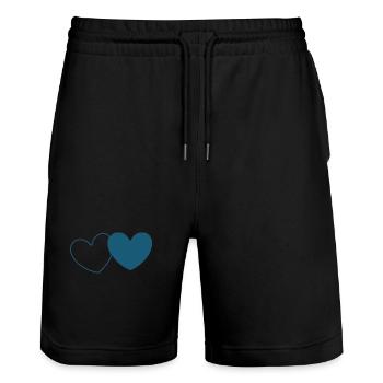 blue heart 2 hearts valentine's day - Stanley/Stella Trainer Unisex Organic Jogging Shorts - black - Front - Nik (191cm) & Marisol (170cm)