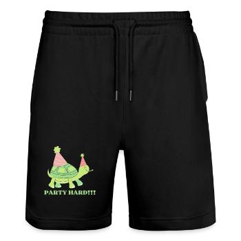 PARTY HARD Schildkröte mit Partyhut - Stanley/Stella Unisex Bio Joggingshorts Trainer  - Schwarz - Vorne - Nik (191cm) & Marisol (170cm)