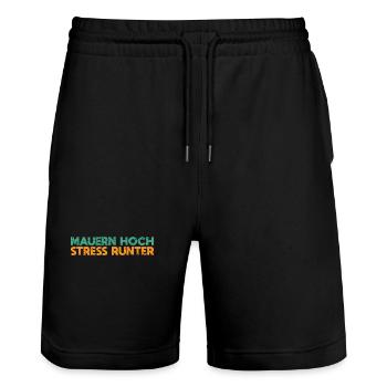 Mauern Hoch, Stress Runter - Stanley/Stella Unisex Bio Joggingshorts Trainer  - Schwarz - Vorne - Nik (191cm) & Marisol (170cm)