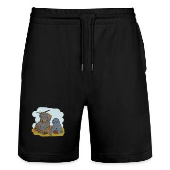 Illustrated design with cat and dog - Stanley/Stella Trainer Unisex Organic Jogging Shorts - black - Front - Nik (191cm) & Marisol (170cm)