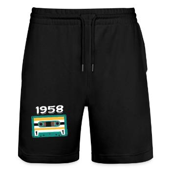 Kassette 1958 Jahrgang Jubiläum 1958 - Stanley/Stella Unisex Bio Joggingshorts Trainer  - Schwarz - Vorne - Nik (191cm) & Marisol (170cm)