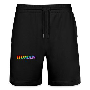 Menschlicher Regenbogentext LGBTQ-Stolz - Stanley/Stella Unisex Bio Joggingshorts Trainer  - Schwarz - Vorne - Nik (191cm) & Marisol (170cm)