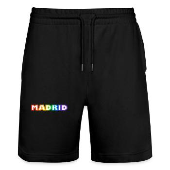 Madrid Rainbow LGBTQ Pride - Stanley/Stella Trainer Unisex Organic Jogging Shorts - black - Front - Nik (191cm) & Marisol (170cm)