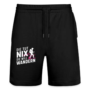 Wandern Wanderer Wanderung Berge Wald - Stanley/Stella Unisex Bio Joggingshorts Trainer  - Schwarz - Vorne - Nik (191cm) & Marisol (170cm)