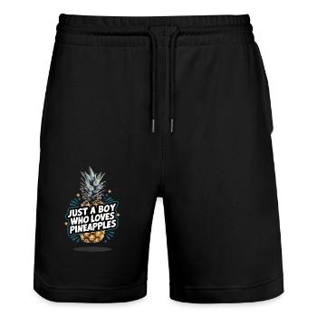 Pineapple tropical hawaiian fruit - Stanley/Stella Trainer Unisex Organic Jogging Shorts - black - Front - Nik (191cm) & Marisol (170cm)