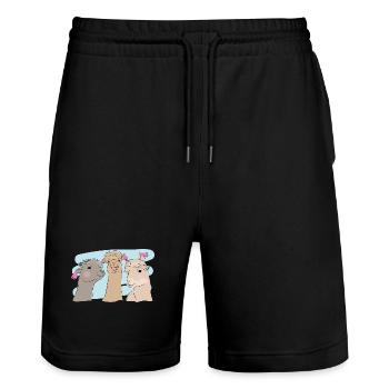 Design illustré avec des alpagas - Short de jogging bio TRAINER Stanley/Stella unisexe - noir - Devant - Nik (191cm) & Marisol (170cm)