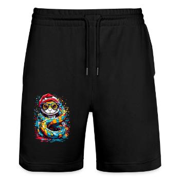 Snake - Stanley/Stella Trainer Unisex Organic Jogging Shorts - black - Front - Nik (191cm) & Marisol (170cm)