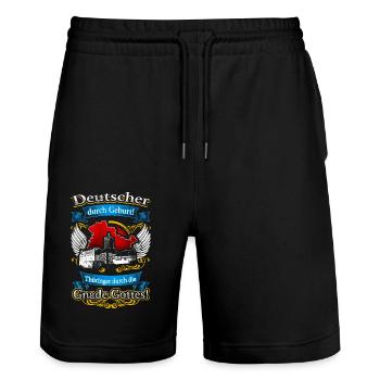 Stolzer Thüringer – Tradition in der Heimat - Stanley/Stella Unisex Bio Joggingshorts Trainer  - Schwarz - Vorne - Nik (191cm) & Marisol (170cm)